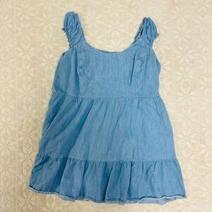 Fit & Flare Chambray Puff Sleeve Smocked Light Wash Mini Dress